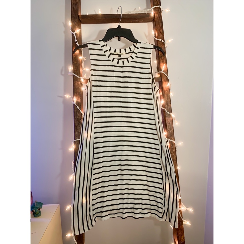 Mid Length Black and White Striped Tank Dress